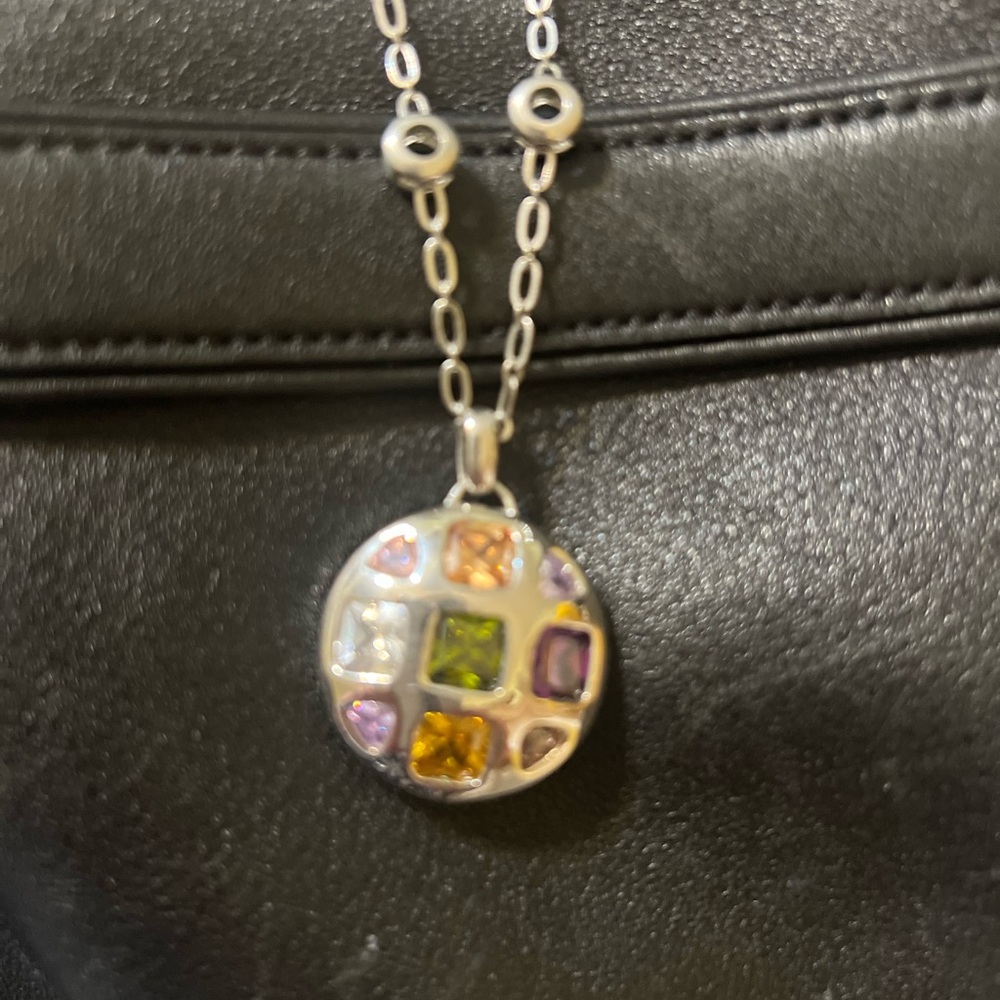 Multi-Color Gemstone Silver Pendant Necklace